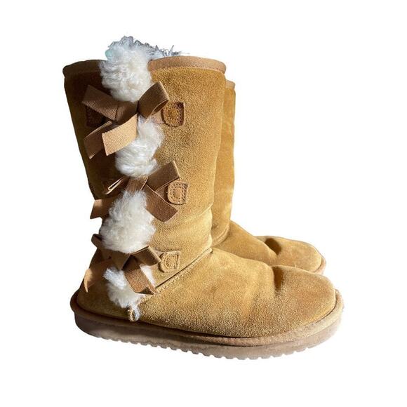 Koolaburra by UGG Victoria Chestnut mid calf Boots w/ bows&fur Womens size 7. - Picture 1 of 5